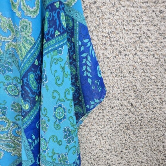 Susan Graver Top Womens XL Blue Paisley Print Blouse Sheer Poncho Casual Ladies - Picture 2 of 7